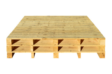 Sturdy wooden pine pallet used in transportation and storage, euro pallet, epal pallet, isolated on white backgroundの写真素材