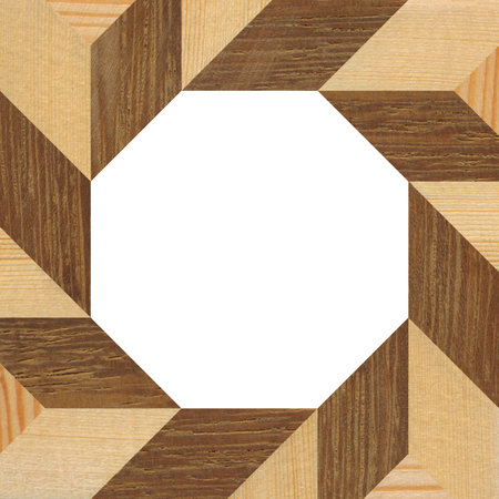 Wooden marquetry, patterns created from the combination of different pine and walnut woods, wooden floor, parquet, cutting boardの写真素材