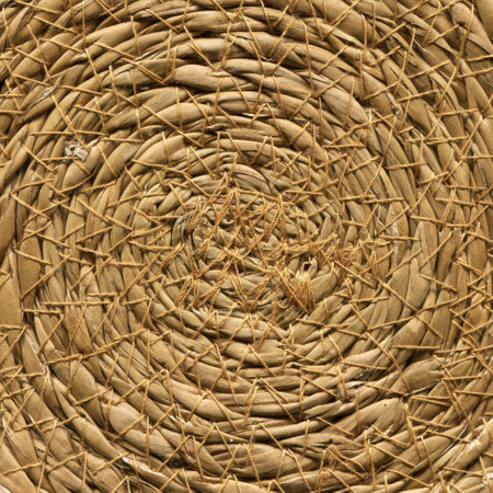 Round woven mat made of water hyacinth fibers, wicker table mats, rattan round brown woven strawの写真素材