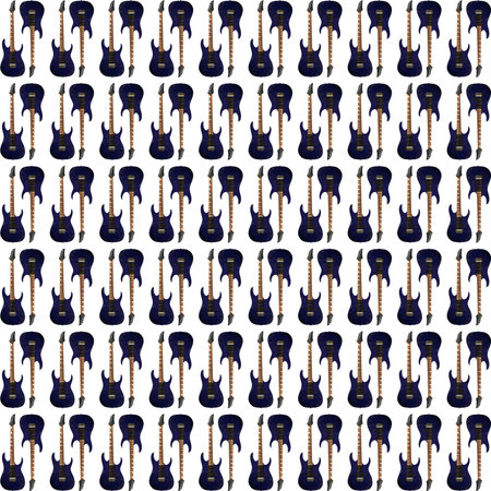 Electric guitar with a wooden blue or navy blue body, special musical instrument banner design work, isolated on white backgroundの写真素材