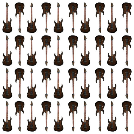 Electric guitar with a wooden walnut brown body, special musical instrument banner design work, isolated on white backgroundの写真素材