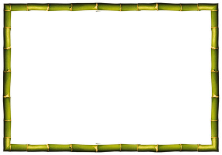 Square empty wooden and green bamboo stick frame, isolated on white backgroundの写真素材