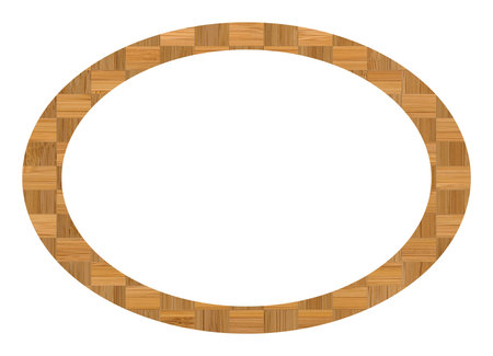 Wooden bamboo round frame, wooden bamboo frame made from a combination of different woods, isolated on a white backgroundの写真素材