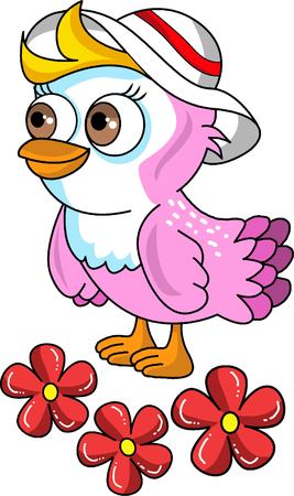 Beautiful little vector bird and flowersのイラスト素材