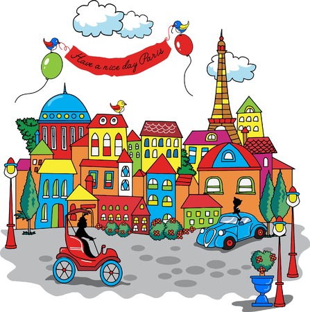 Paris city cartoonのイラスト素材