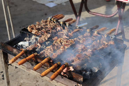 Turkey erzurum cag kebab organization. Turkish cuisine traditional dishes. Cultural Dishes. Turkish Doner. Turkish Kebab. Delicious cultural dishes. Fast food.の写真素材