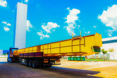 Truck with trailer for transportation of bulk cargo on the road to warehouse
