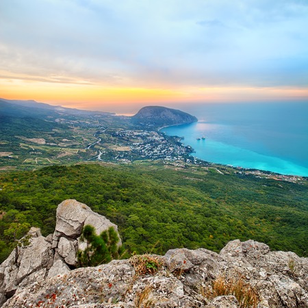 Bear Mountain (Ayuv Dag) and Hurzuf from the viewpoint rockの写真素材