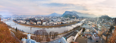 Panoramic view of Salzburg, Salzburger Land, Austria. Panoramic horizontal cover layoutの写真素材