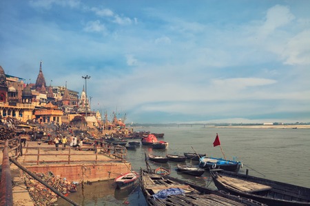 A view of holy ghats of Varanasiのeditorial素材