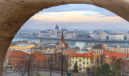 View of Budapest and parlament from Matthias Churchのeditorial素材