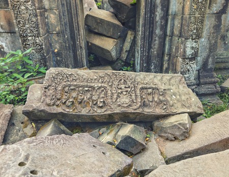 Angkor close-up detailed stone carving of a womanの写真素材