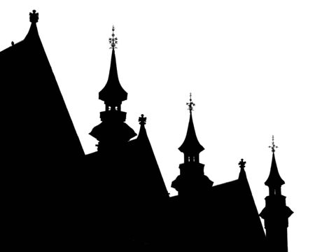 Medieval town of Bruges skyline isolated on whiteの写真素材