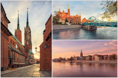 High resolution collage of Wroclaw Tumski Island in autumn, Polandの写真素材