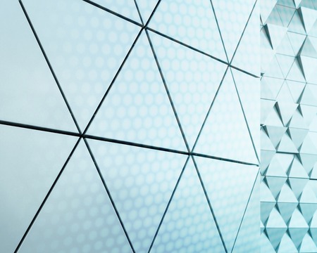 Abstract close-up view of modern aluminum ventilated facade of trianglesの写真素材