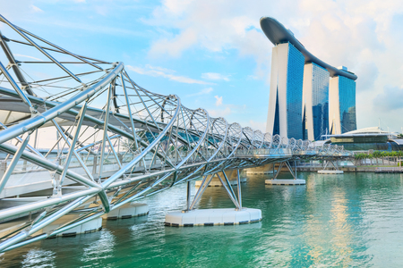 Singapore, Republic of Singapore - May 7, 2016: Helix spiral double bridge leading to Marina Bay Sands hotelのeditorial素材