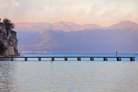 Panorama of Consorzio Lago di Garda lake, Lombardia, Italyの写真素材