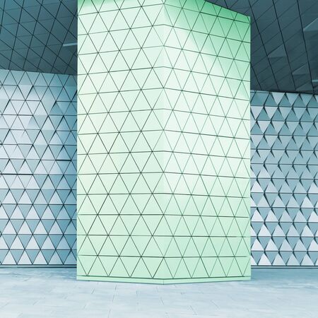 Abstract architectural 3d illustration of blue trianglesの写真素材