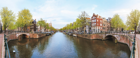 Canals of Amsterdam. Summer panorama of Rossebuurt districtの写真素材