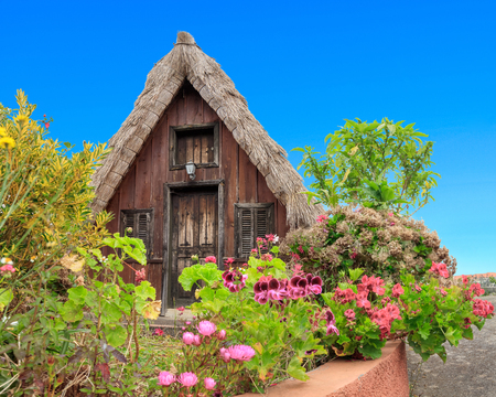 Typical A-frame houses of Madeiraの写真素材