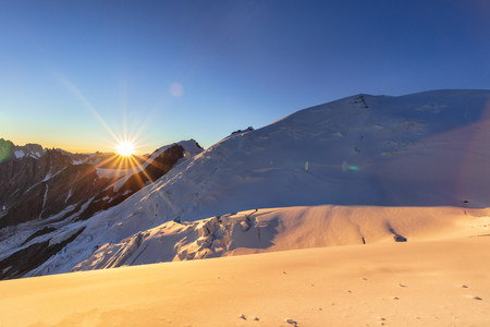Trekking to the top of Mont Blanc mountain in French Alpsの写真素材