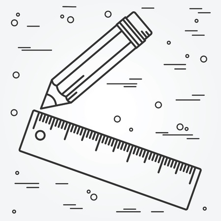 Ruler and pencil thin line design. Ruler and pencil pen Icon. Ruler and pencil Icon Vector. のイラスト素材