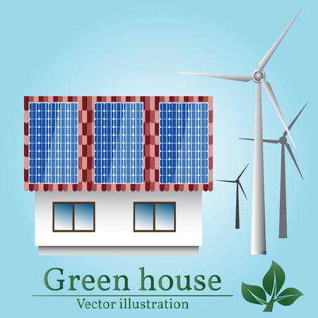 Eco house. Wind and solar energy. Green house. のイラスト素材