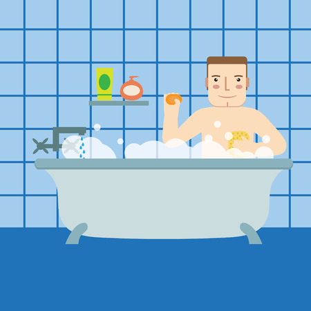 A man in the bath.のイラスト素材