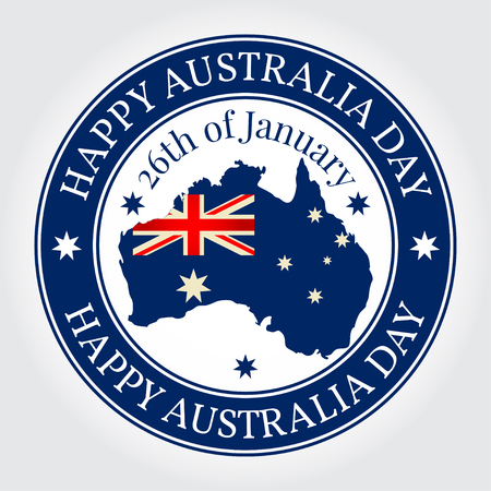 Greeting card, rubber stamp Happy Australia Day. National Celebration. Vector illustration.のイラスト素材