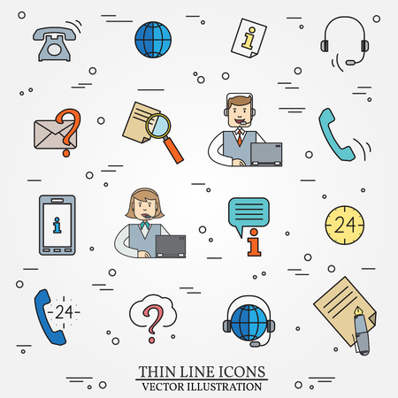 Call center question answer service outline thin line  icons set.  For web and mobile. Vector.のイラスト素材