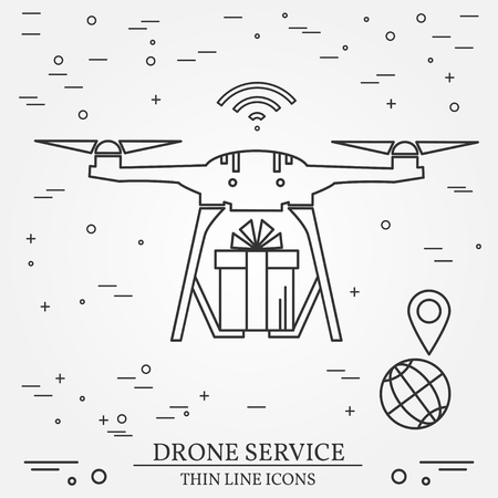 Drone service. Drone delivery service. Thin line icons. Vector illustration.のイラスト素材