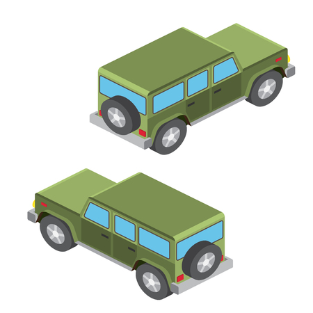 Isometric cars. Isometric cars travel isolated on white. Summer family travel concept. Vector illustration.のイラスト素材