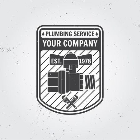 Vintage plumbing service badge, banner or logo emblem.Elements on the theme of the plumbing service business. Vector illustration.のイラスト素材