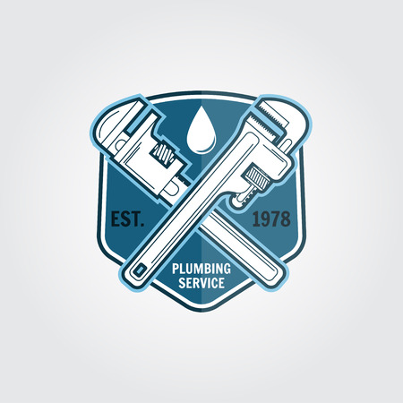 Vintage plumbing service badge, banner or logo emblem.Elements on the theme of the plumbing service business. Vector illustration.のイラスト素材