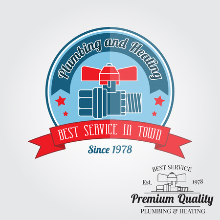 Vintage plumbing service badge, banner or logo emblem.Elements on the theme of the plumbing and heating service business. Vector illustration.のイラスト素材