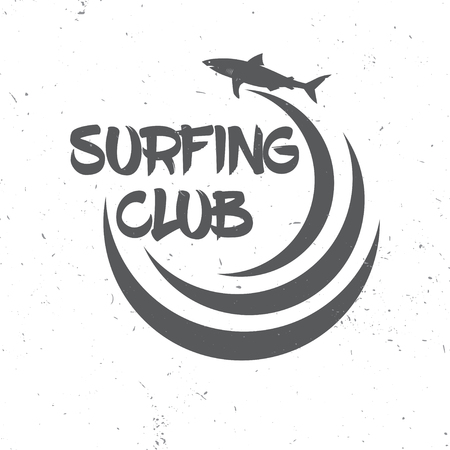 Surf club concept. Vector Summer surfing retro badge. Surfing concept for shirt , print, stamp. Shark and wave. Surf icon design. - stock vector.のイラスト素材