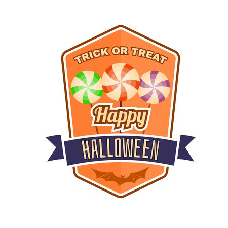 Halloween vintage badge, emblem or label. Vector illustration. Invited to a Halloween party with candy. For print on t shirt, tee, card, invitation, template.のイラスト素材