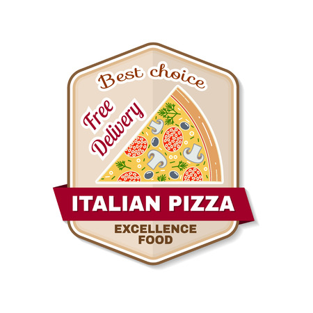 Vintage fast food badge, banner emblem. Elements on the theme of the fast food business. Italian pizza design, sticker or emblem. For fast food flyer, poster, banner or t-shirt.のイラスト素材