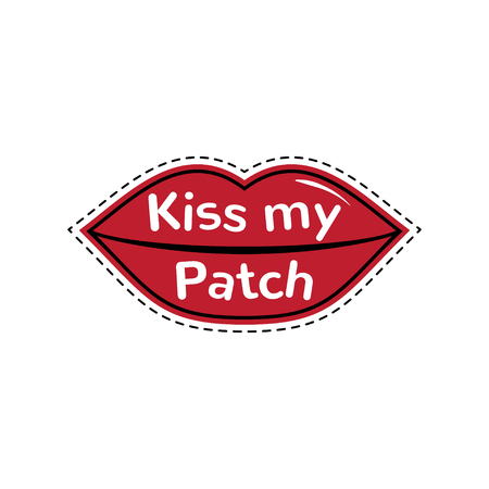 Kiss my patch. Vector illustration. Comic creative fashion lips. Lips isolated on white background.のイラスト素材