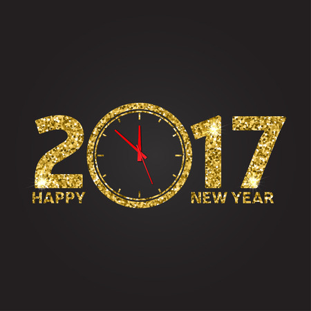 Happy New Year 2017. Typography greeting, invitation card with clock and text 2017 - stock vector.のイラスト素材