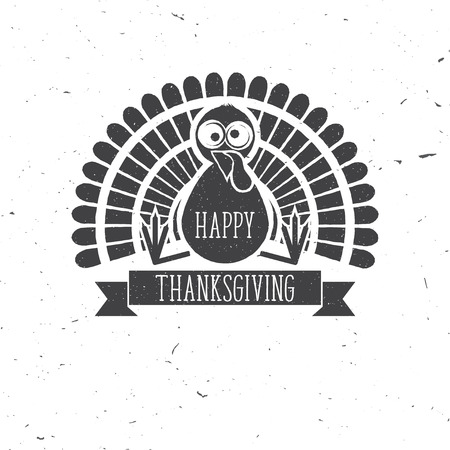 Happy Thanksgiving. Thanksgiving retro badge. Concept for shirt, print, stamp, patch. Turkey and text. Vector illustrationのイラスト素材