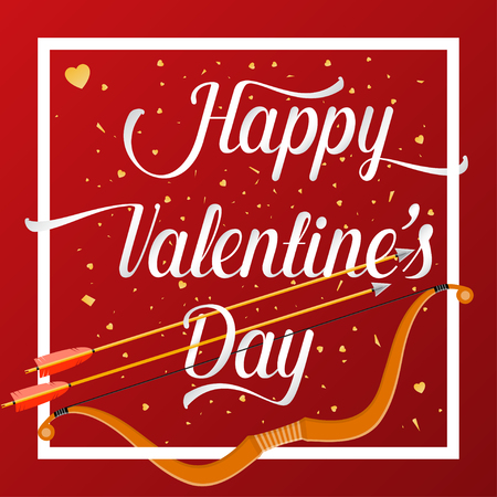 Happy Valentines Day lettering text with golden bow and arrow .のイラスト素材