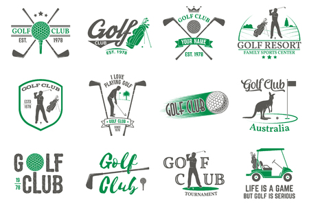 Set of Golf club concept with golfer silhouette.のイラスト素材