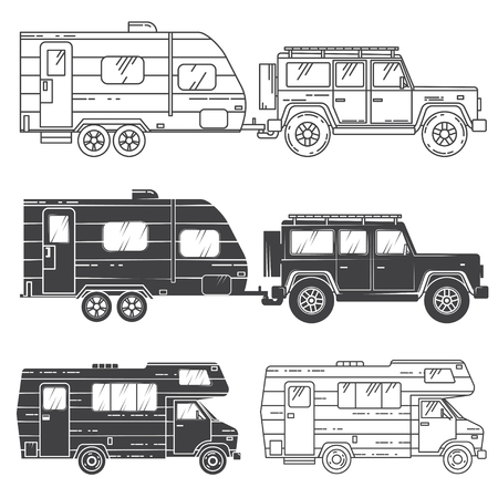 Set of camper vans icons.のイラスト素材