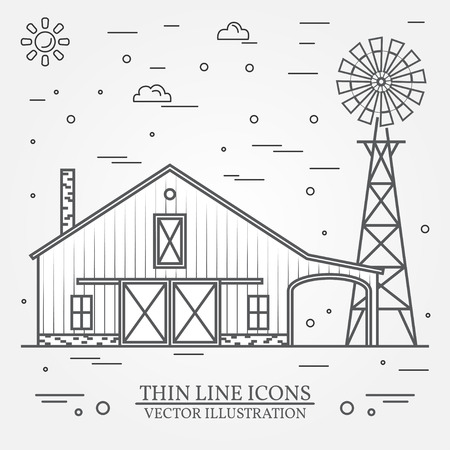 Thin line american farm icon.のイラスト素材