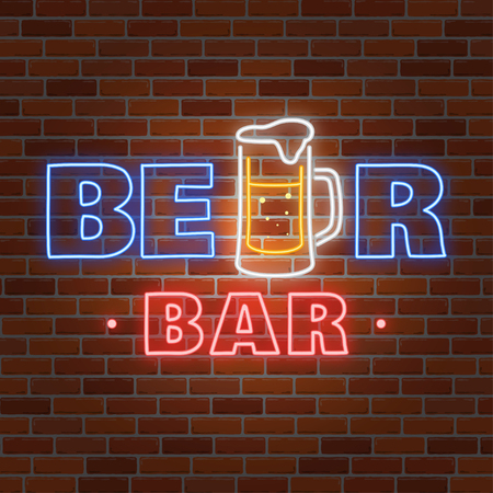Neon design for bar, pub and restaurant business.のイラスト素材
