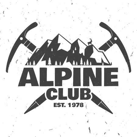 Vintage typography design with ice axe, rock climbing Goats and mountain silhouette.のイラスト素材