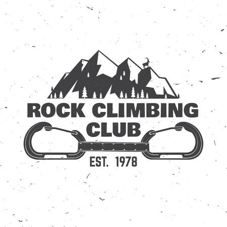 Vintage typography design with a straight gate locking carabiner for bolts, Goat and mountain silhouetteのイラスト素材