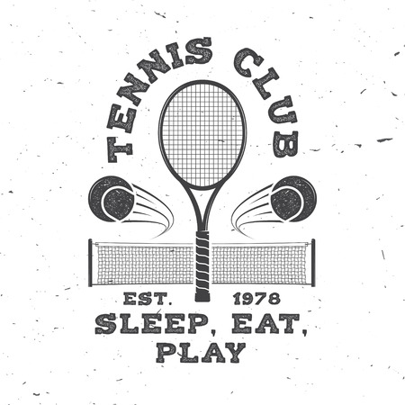 Welcome to our Tennis Academy. Vector illustration. Concept for shirt, print, stamp or tee. Vintage typography design with tennis ball and net silhouette.のイラスト素材