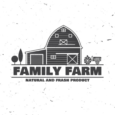 Family Farm Badges or Labels. Vector illustration. Vintage typography design with farm and tractor silhouette. Elements on the theme of the farming business.のイラスト素材